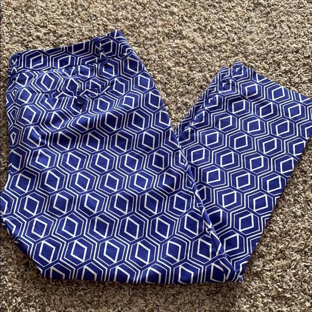 The Limited Blue and White Geometric Ankle Pants